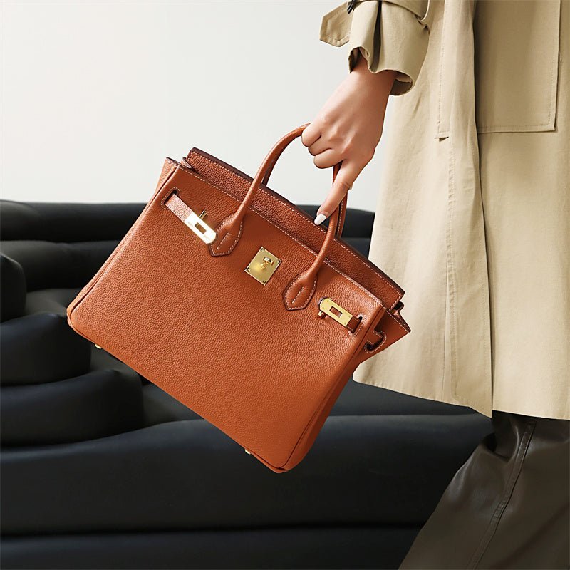 Genuine Leather Structured Tote – Classic Women's Handbag with Elegant Finish - in Light Brown | Arvea Bags