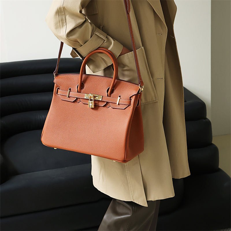 Genuine Leather Structured Tote – Classic Women's Handbag with Elegant Finish - in Light Brown | Arvea Bags
