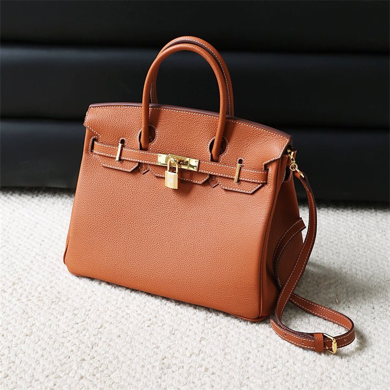 Genuine Leather Structured Tote – Classic Women's Handbag with Elegant Finish - in Light Brown | Arvea Bags