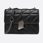 Geometric Clasp Quilted Crossbody Bag – Black Faux Leather Shoulder Bag - in Black | Arvea Bags
