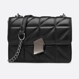 Geometric Clasp Quilted Crossbody Bag – Black Faux Leather Shoulder Bag - in Black | Arvea Bags