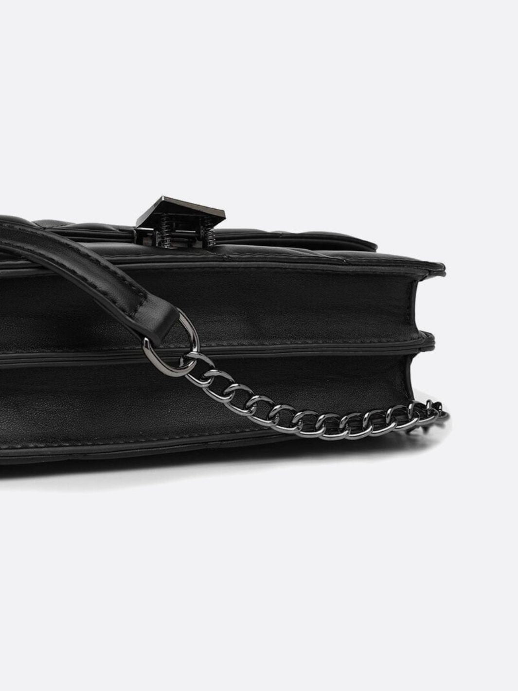 Geometric Clasp Quilted Crossbody Bag – Black Faux Leather Shoulder Bag - in Black | Arvea Bags