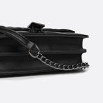 Geometric Clasp Quilted Crossbody Bag – Black Faux Leather Shoulder Bag - in Black | Arvea Bags