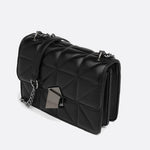 Geometric Clasp Quilted Crossbody Bag – Black Faux Leather Shoulder Bag - in Black | Arvea Bags