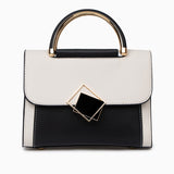 Geometric Structured Handbag in Genuine Leather with Gold Handle - in Light Beige | Arvea Bags