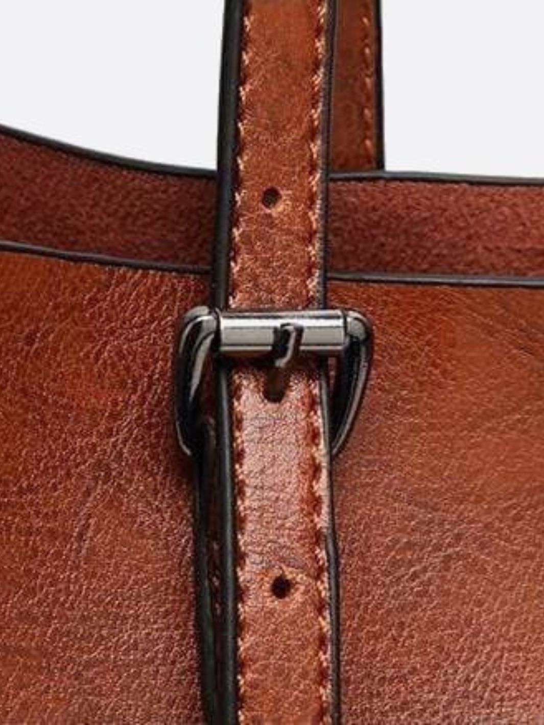 Glossy Brown Faux Leather Tote Bag - Sleek & Spacious - in Camel | Arvea Bags