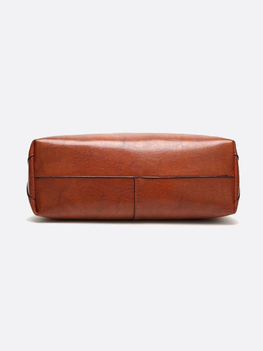 Glossy Brown Faux Leather Tote Bag - Sleek & Spacious - in Camel | Arvea Bags