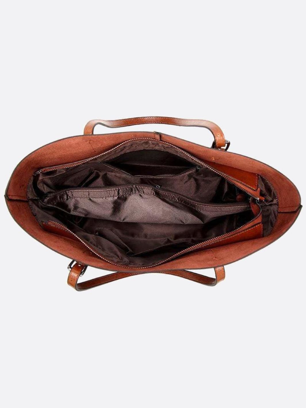 Glossy Brown Faux Leather Tote Bag - Sleek & Spacious - in Camel | Arvea Bags