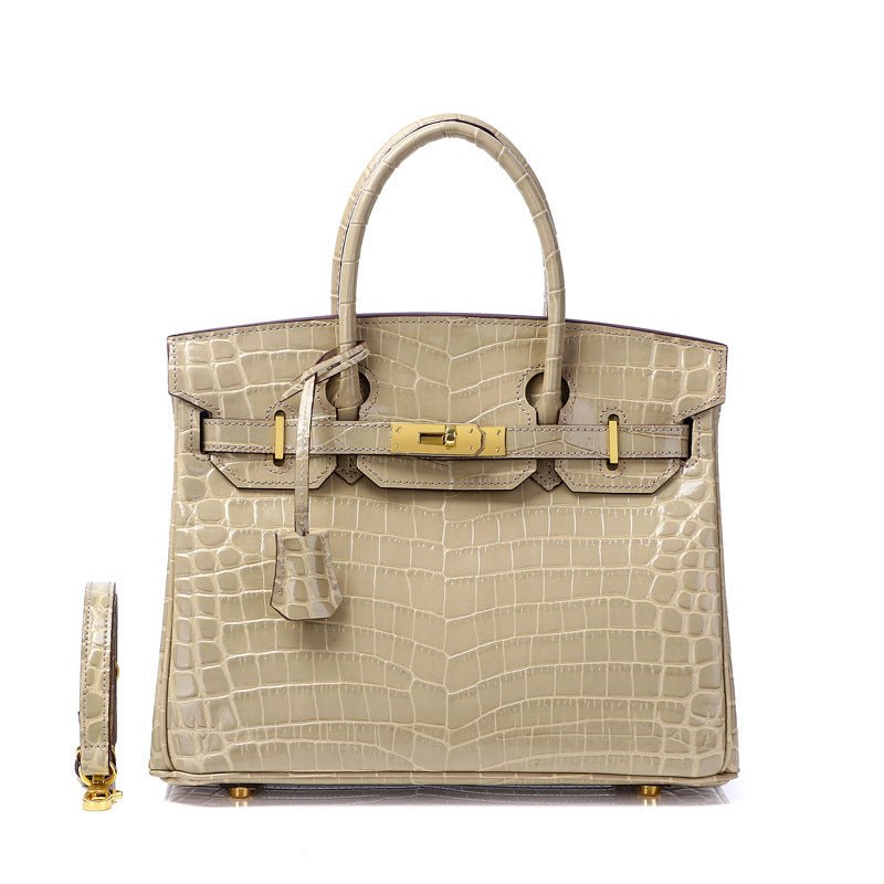 Glossy Croc - Texture Leather Satchel – Structured Designer - Inspired Handbag with Gold Accents - in Apricot | Arvea Bags
