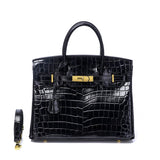 Glossy Croc - Texture Leather Satchel – Structured Designer - Inspired Handbag with Gold Accents - in Black | Arvea Bags