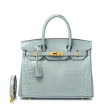 Glossy Croc - Texture Leather Satchel – Structured Designer - Inspired Handbag with Gold Accents - in Mint Green | Arvea Bags