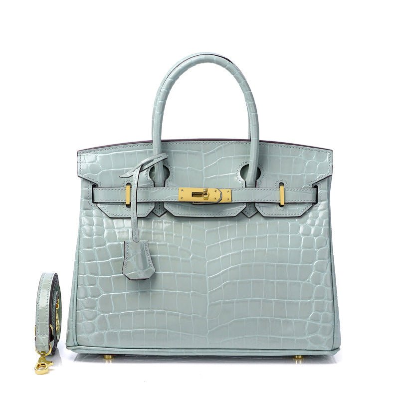 Glossy Croc - Texture Leather Satchel – Structured Designer - Inspired Handbag with Gold Accents - in Mint Green | Arvea Bags