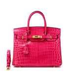 Glossy Croc - Texture Leather Satchel – Structured Designer - Inspired Handbag with Gold Accents - in Salmon Pink | Arvea Bags