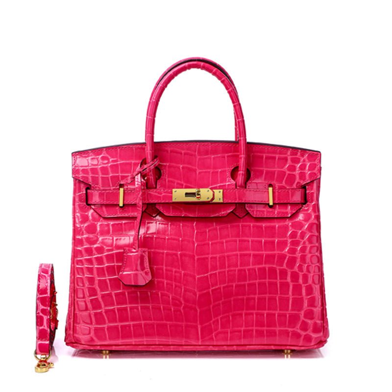 Glossy Croc - Texture Leather Satchel – Structured Designer - Inspired Handbag with Gold Accents - in Salmon Pink | Arvea Bags