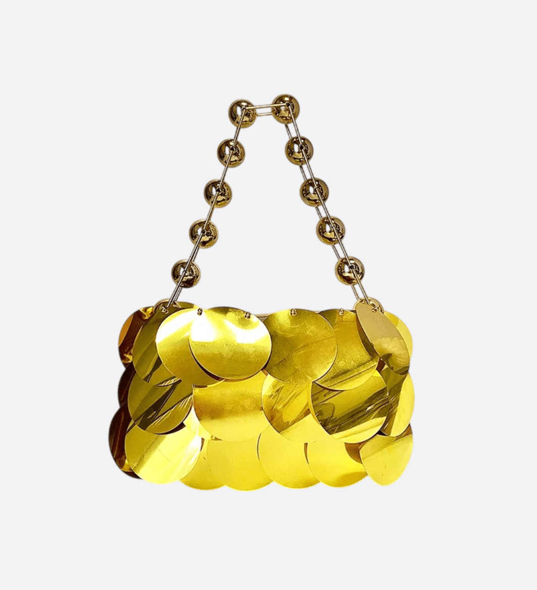 Gold Sequin Party Bag – Glamorous Mini Handbag with Bead Chain - in Gold | Arvea Bags