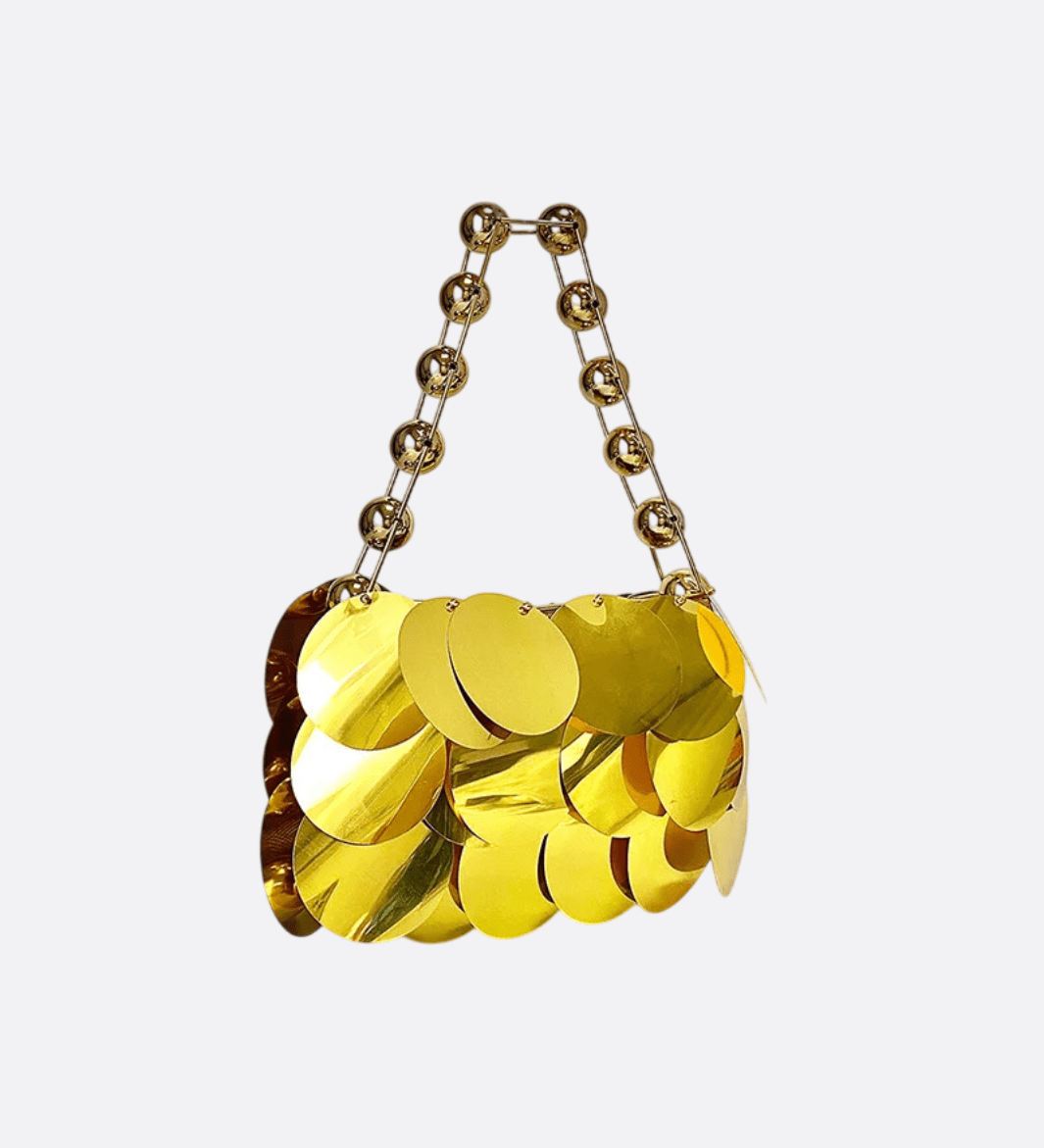Gold Sequin Party Bag – Glamorous Mini Handbag with Bead Chain - in Gold | Arvea Bags