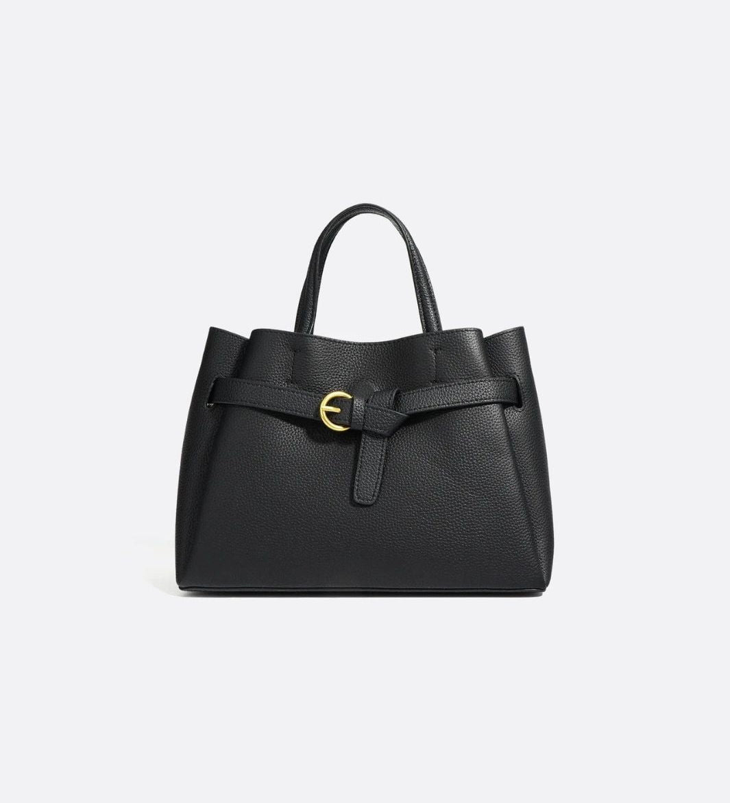 Grained Leather Handbag – Structured Mini Tote with Belt Detail - in Black | Arvea Bags