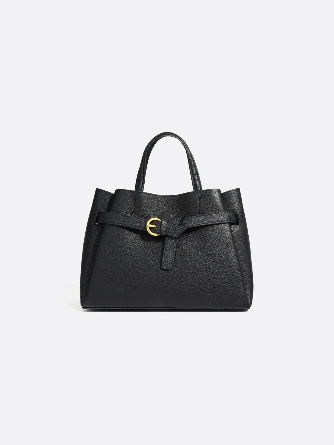 Grained Leather Handbag – Structured Mini Tote with Belt Detail - in Black | Arvea Bags