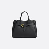 Grained Leather Handbag – Structured Mini Tote with Belt Detail - in Black | Arvea Bags