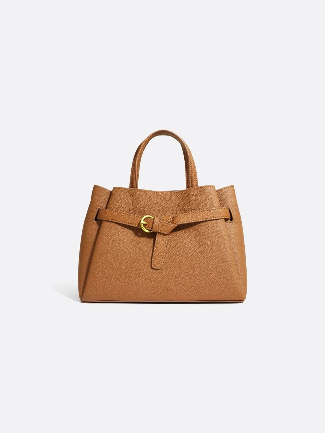 Grained Leather Handbag – Structured Mini Tote with Belt Detail - in Camel | Arvea Bags
