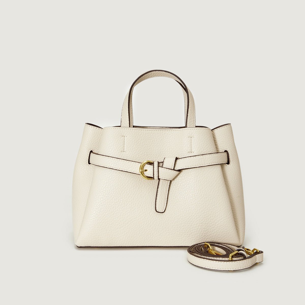 Grained Leather Handbag – Structured Mini Tote with Belt Detail - in Ivory | Arvea Bags