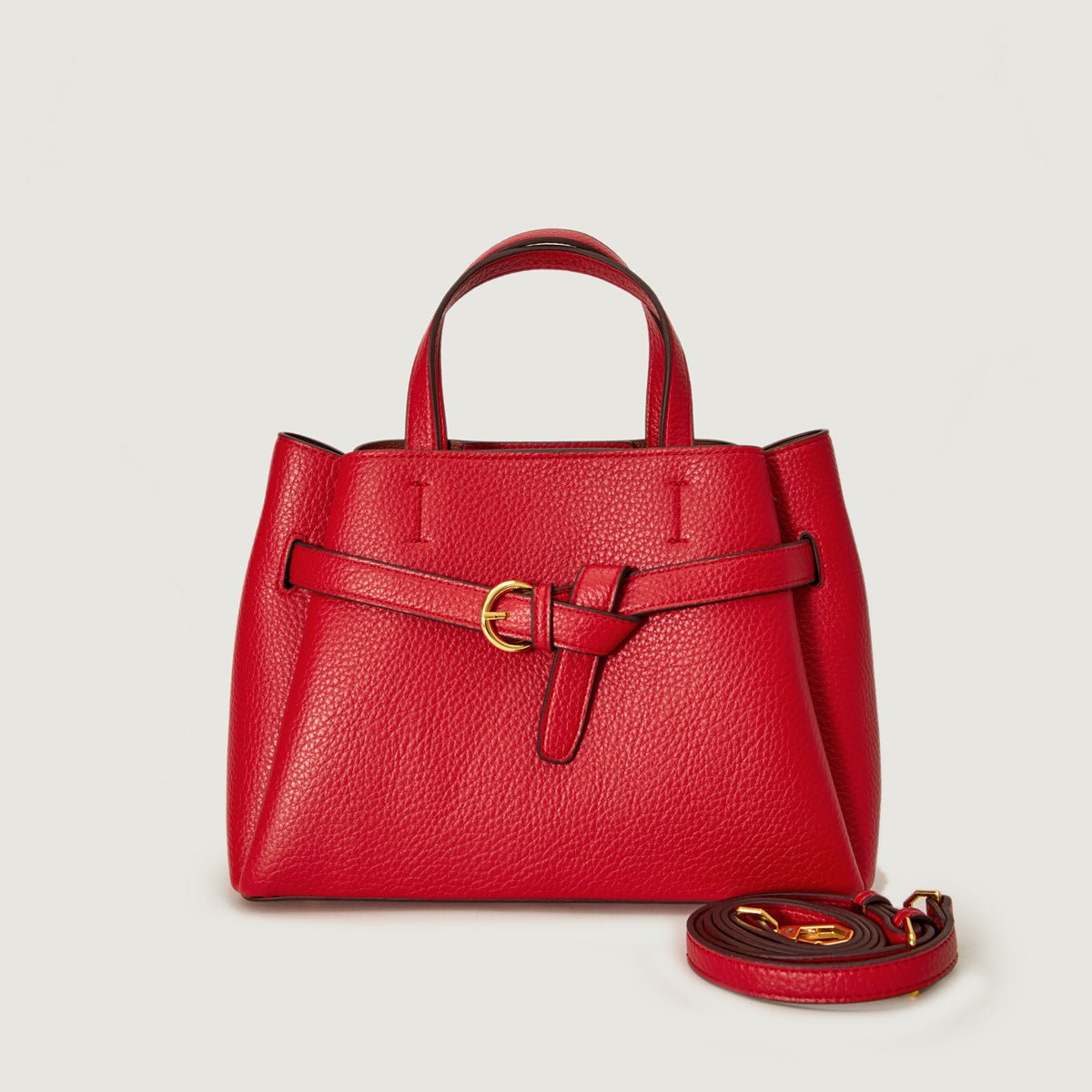 Grained Leather Handbag – Structured Mini Tote with Belt Detail - in Red | Arvea Bags