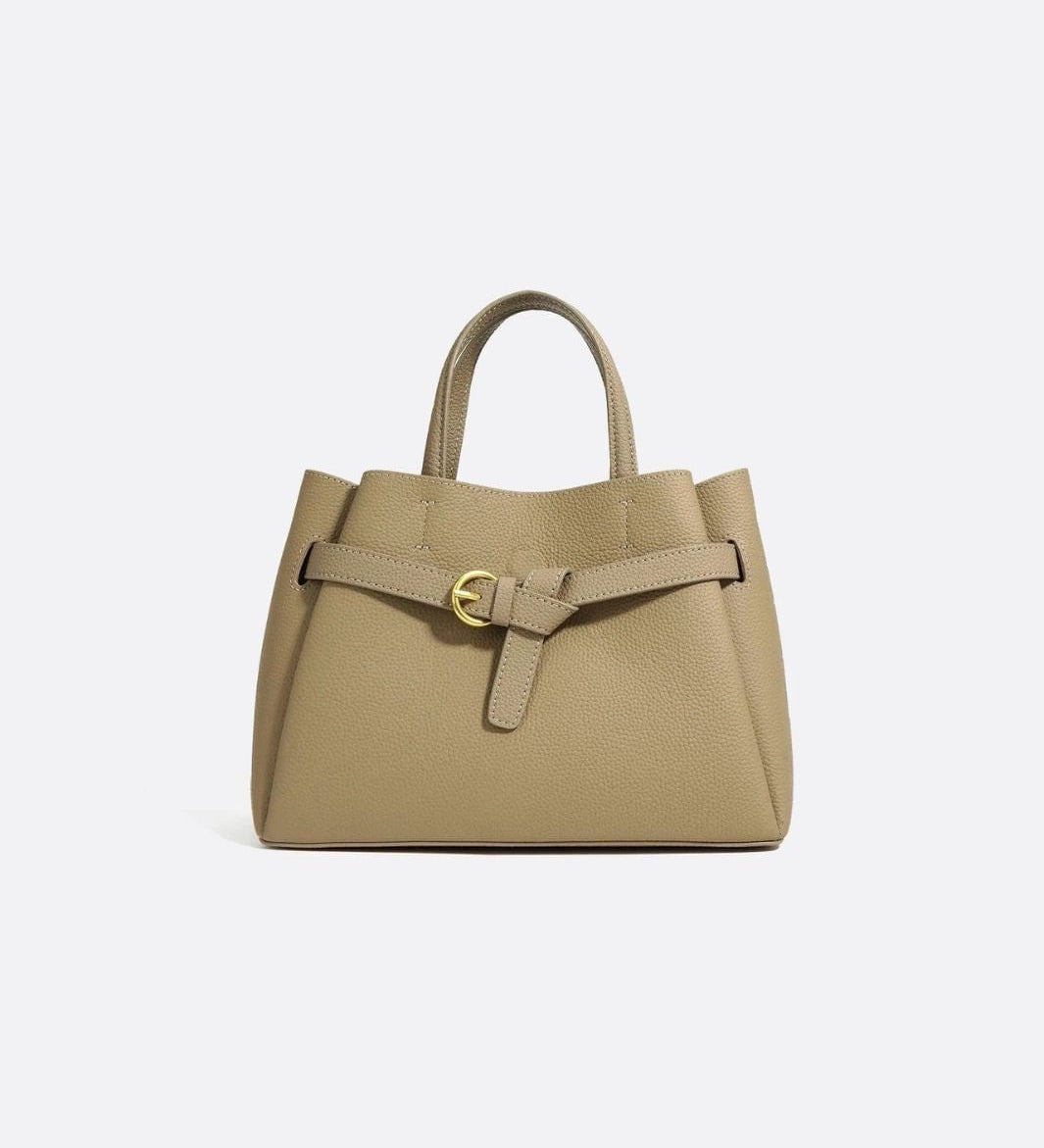 Grained Leather Handbag – Structured Mini Tote with Belt Detail - in Taupe | Arvea Bags