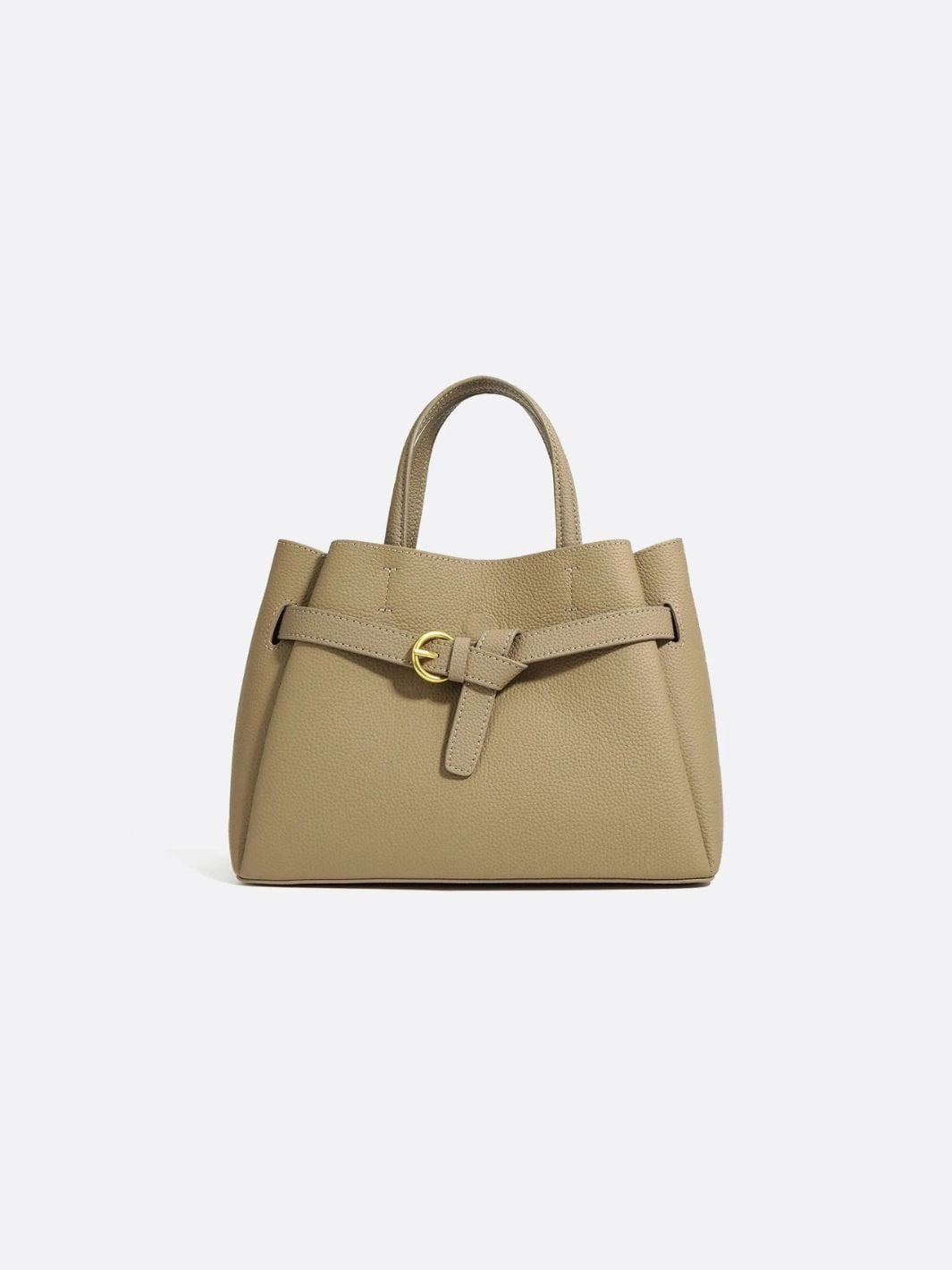 Grained Leather Handbag – Structured Mini Tote with Belt Detail - in Taupe | Arvea Bags