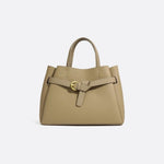 Grained Leather Handbag – Structured Mini Tote with Belt Detail - in Taupe | Arvea Bags