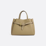 Grained Leather Handbag – Structured Mini Tote with Belt Detail - in Taupe | Arvea Bags