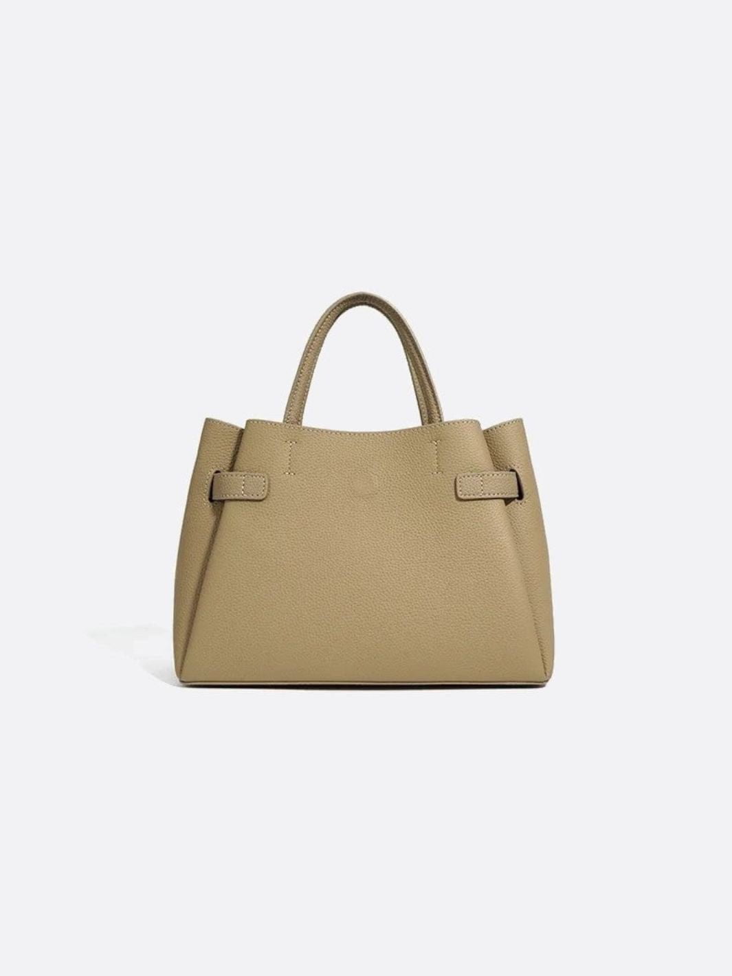 Grained Leather Handbag – Structured Mini Tote with Belt Detail - in Taupe | Arvea Bags