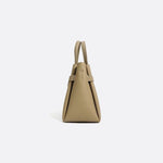 Grained Leather Handbag – Structured Mini Tote with Belt Detail - in Taupe | Arvea Bags