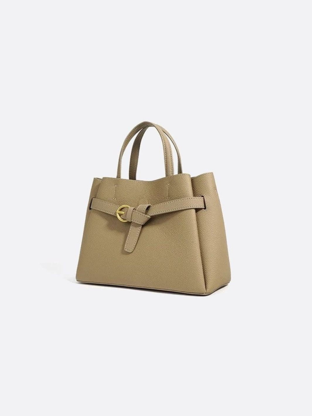 Grained Leather Handbag – Structured Mini Tote with Belt Detail - in Taupe | Arvea Bags