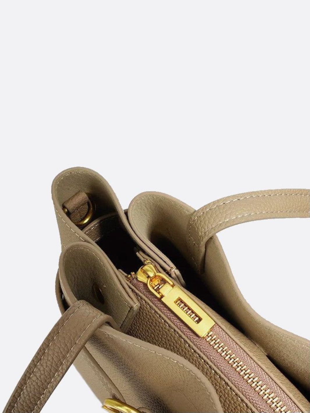 Grained Leather Handbag – Structured Mini Tote with Belt Detail - in Taupe | Arvea Bags