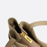 Grained Leather Handbag – Structured Mini Tote with Belt Detail - in Taupe | Arvea Bags