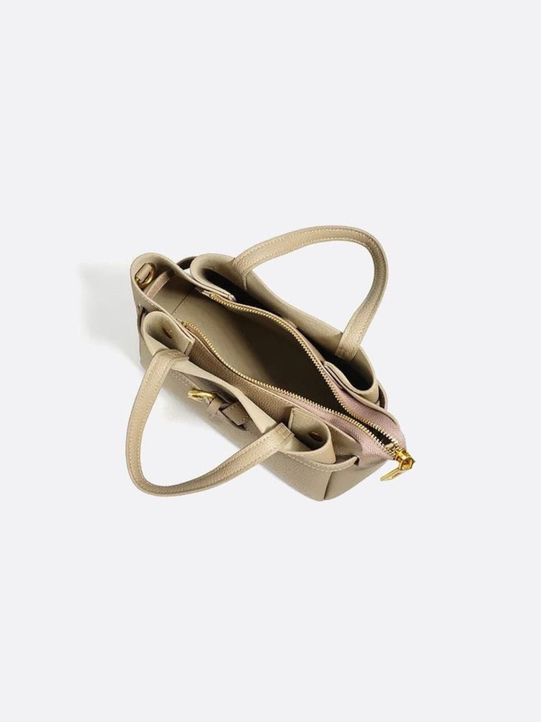 Grained Leather Handbag – Structured Mini Tote with Belt Detail - in Taupe | Arvea Bags