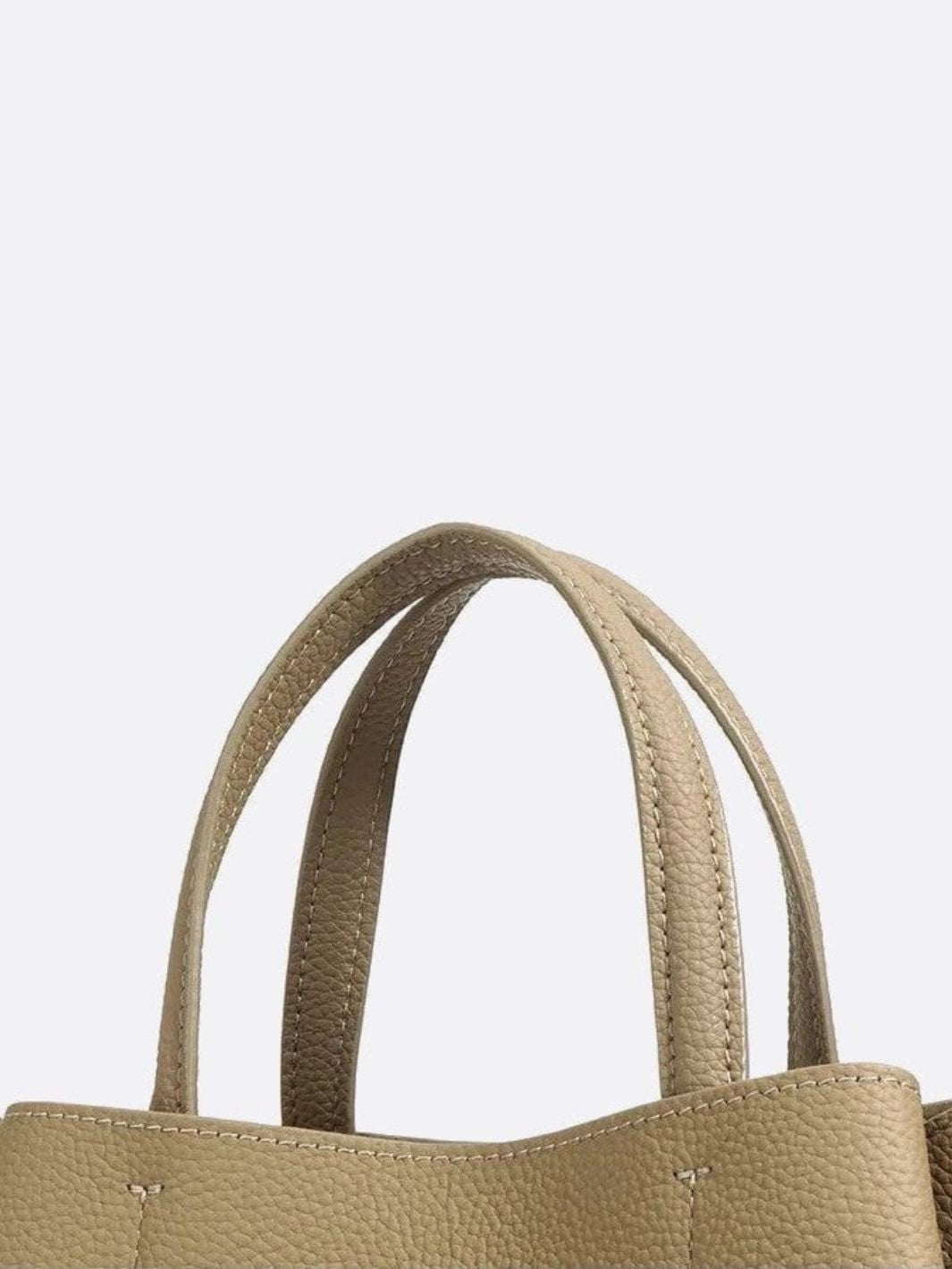 Grained Leather Handbag – Structured Mini Tote with Belt Detail - in Taupe | Arvea Bags