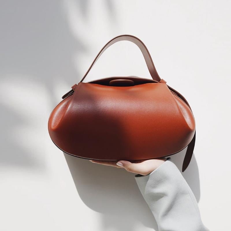 Guinevere | Sculpted Brown Leather Shoulder Bag – Modern Elegance & Artistic Sophistication - in Brown | Arvea Bags