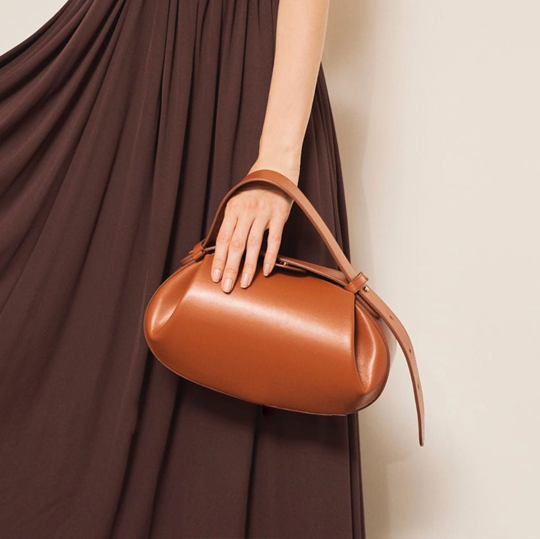 Guinevere | Sculpted Brown Leather Shoulder Bag – Modern Elegance & Artistic Sophistication - in Brown | Arvea Bags