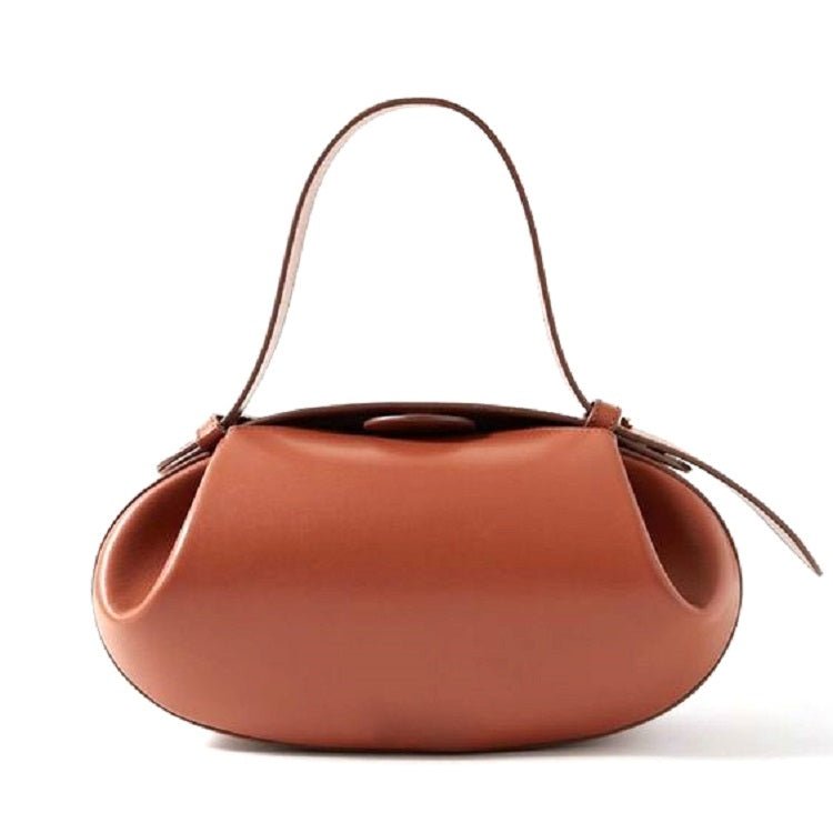 Guinevere | Sculpted Brown Leather Shoulder Bag – Modern Elegance & Artistic Sophistication - in Brown | Arvea Bags
