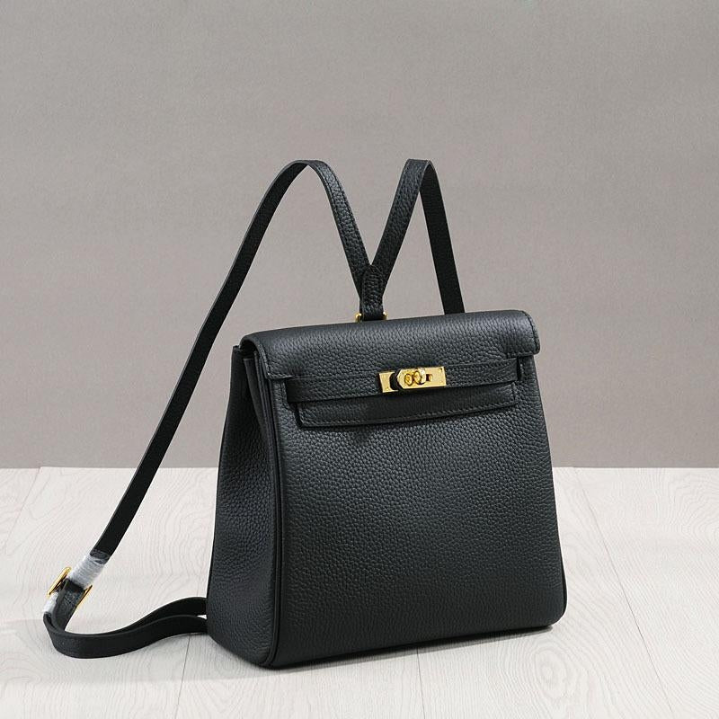 Halia | Elegant Black Leather Backpack – Stylish, Chic & Functional - in Black | Arvea Bags