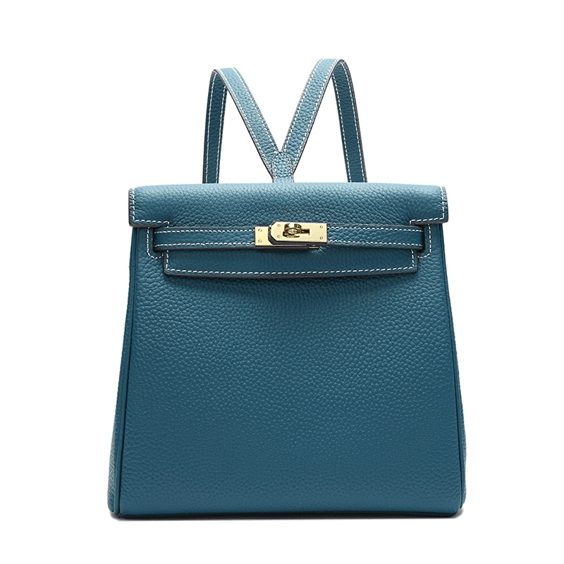 Halia | Elegant Black Leather Backpack – Stylish, Chic & Functional - in Ocean Blue | Arvea Bags