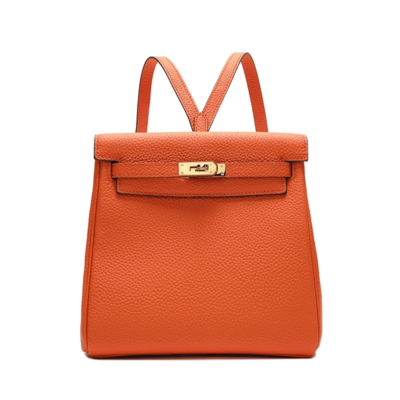 Halia | Elegant Black Leather Backpack – Stylish, Chic & Functional - in Orange | Arvea Bags