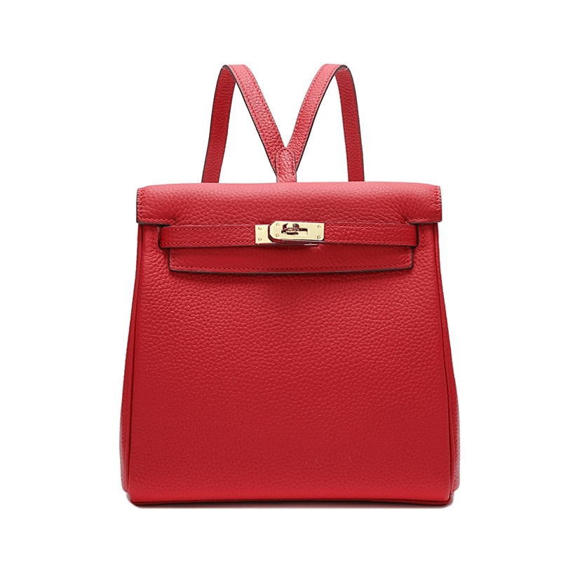 Halia | Elegant Black Leather Backpack – Stylish, Chic & Functional - in Red | Arvea Bags