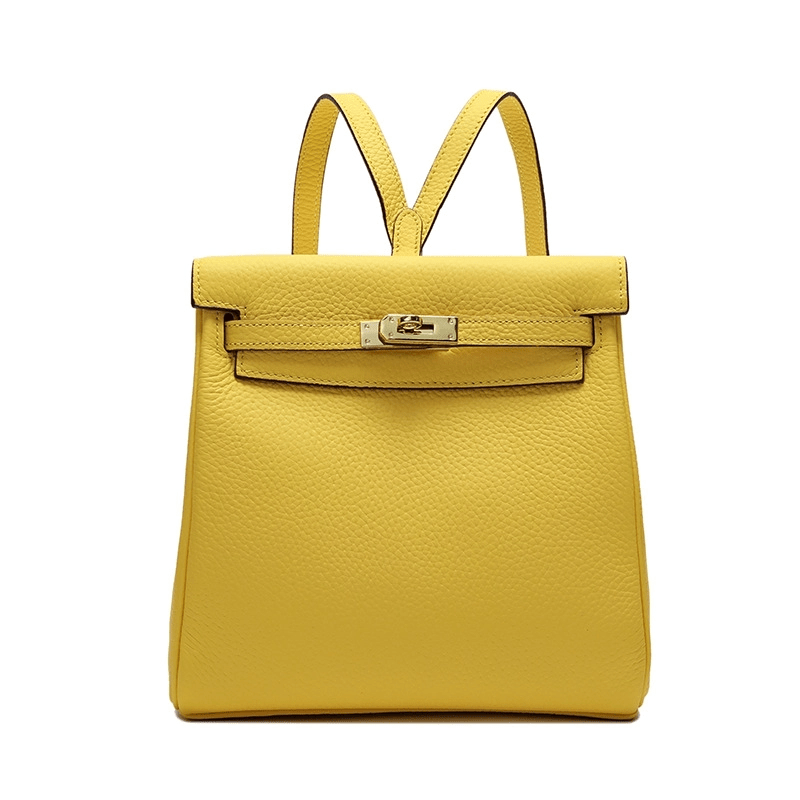 Halia | Elegant Black Leather Backpack – Stylish, Chic & Functional - in Yellow | Arvea Bags