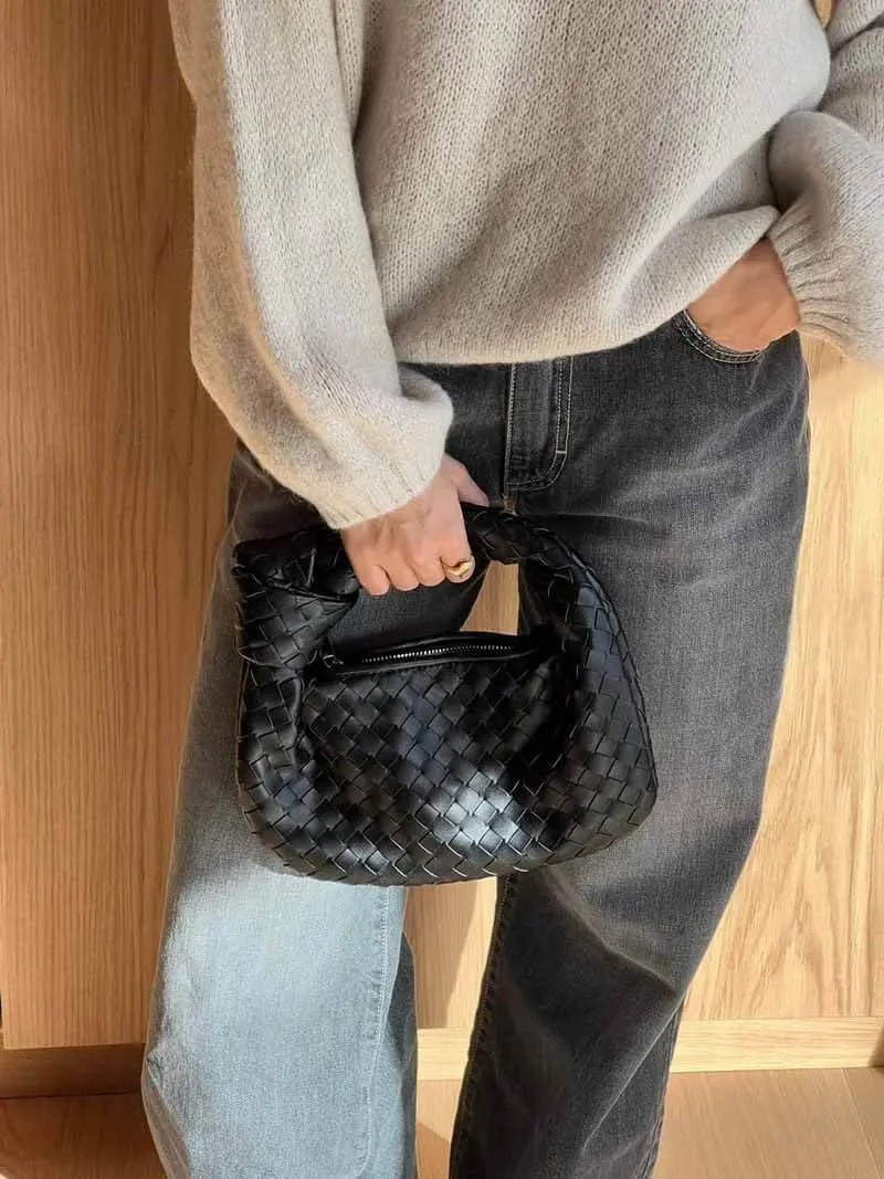 Handcrafted Mini Leather Woven Bag – Chic Everyday Essential - in Black | Arvea Bags