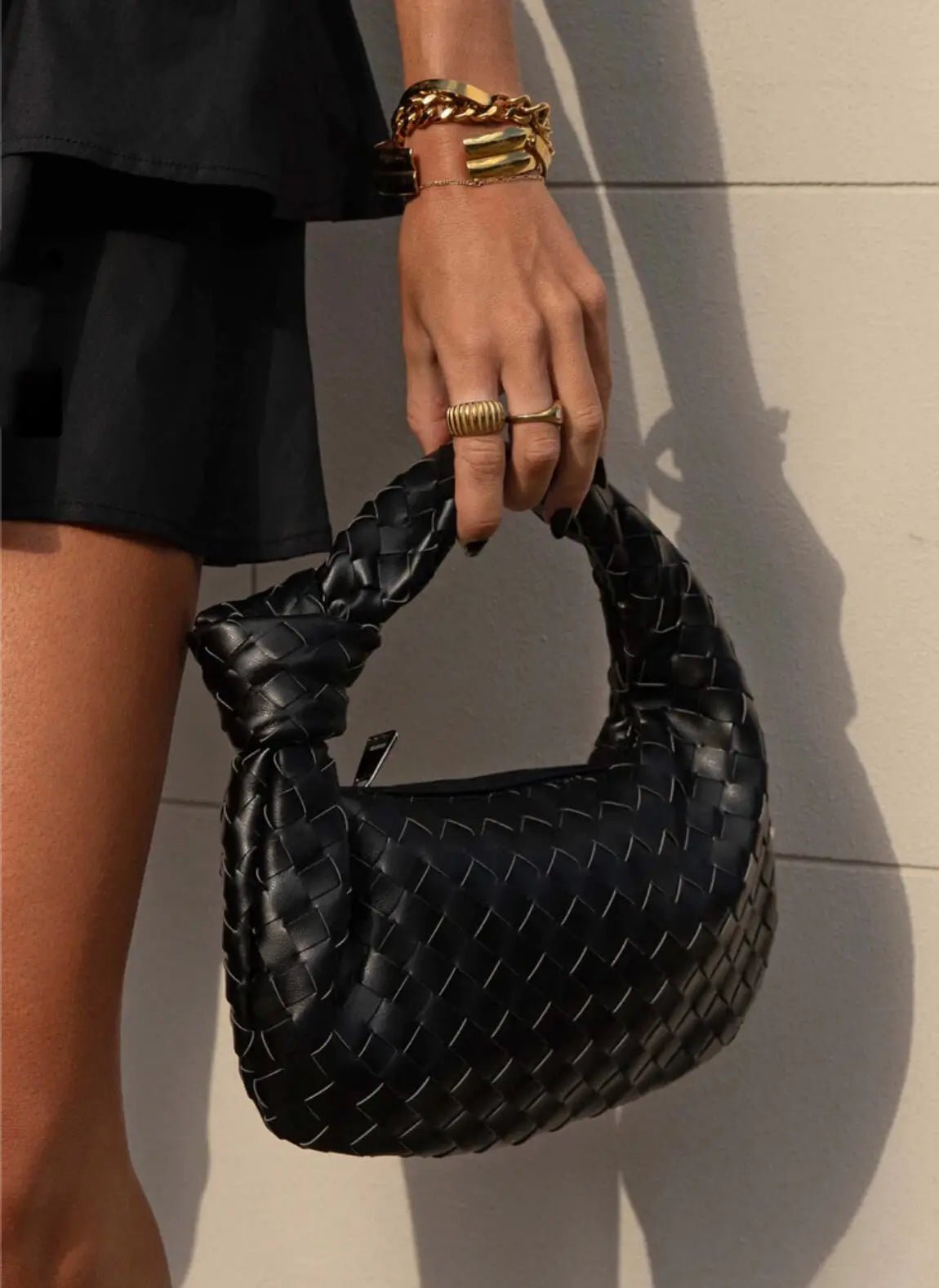 Handcrafted Mini Leather Woven Bag – Chic Everyday Essential - in Black | Arvea Bags