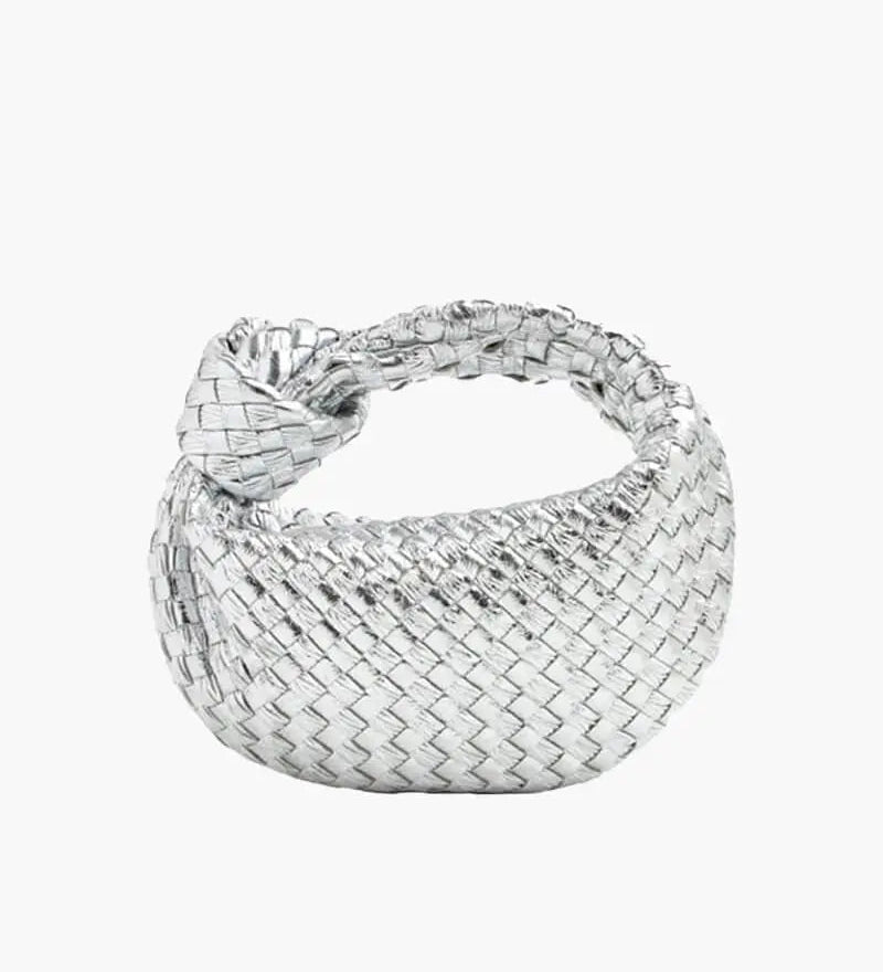 Handcrafted Mini Leather Woven Bag – Chic Everyday Essential - in Silver | Arvea Bags