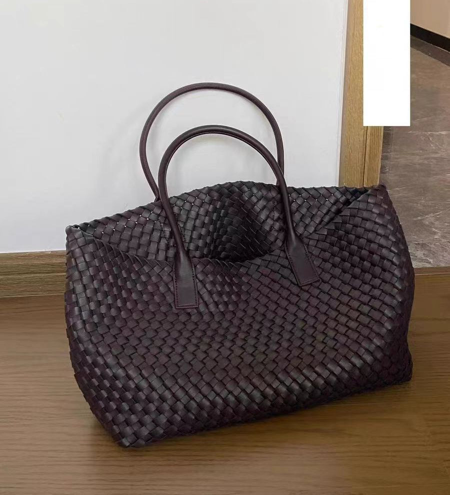Handcrafted Woven Vegan Leather Tote – Timeless Style for Everyday Use - in Coffee | Arvea Bags