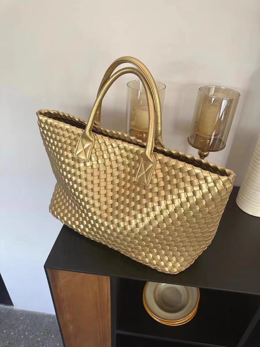 Handcrafted Woven Vegan Leather Tote – Timeless Style for Everyday Use - in Gold | Arvea Bags